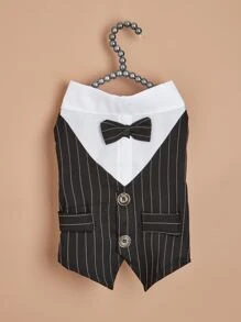 1pc Striped Print Bow Decor Pet Shirt - Black - View 1