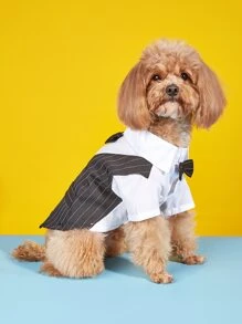 1pc Striped Print Bow Decor Pet Shirt - Black - View 4