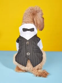 1pc Striped Print Bow Decor Pet Shirt - Black - View 3