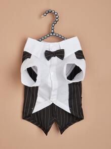1pc Striped Print Bow Decor Pet Shirt - Black - View 5