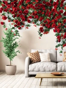 1入組人造玫瑰藤蔓,紅色,采用聚酯纖維和pe材料制成,220公分,工廠定制,適用于學校樓宇、辦公室裝飾、返校季、野外聚會、節日、生日派對、聖誕節、萬聖節、豐收節裝飾、家居、酒店、餐廳、客廳、臥室、婚禮、宴會、廚房、花園裝飾 - 紅色 - 查看 2