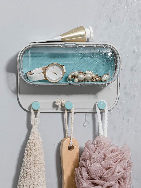 1pc Plastic Bathroom Storage Rack, Wall Mounted Shelving Storage Unit