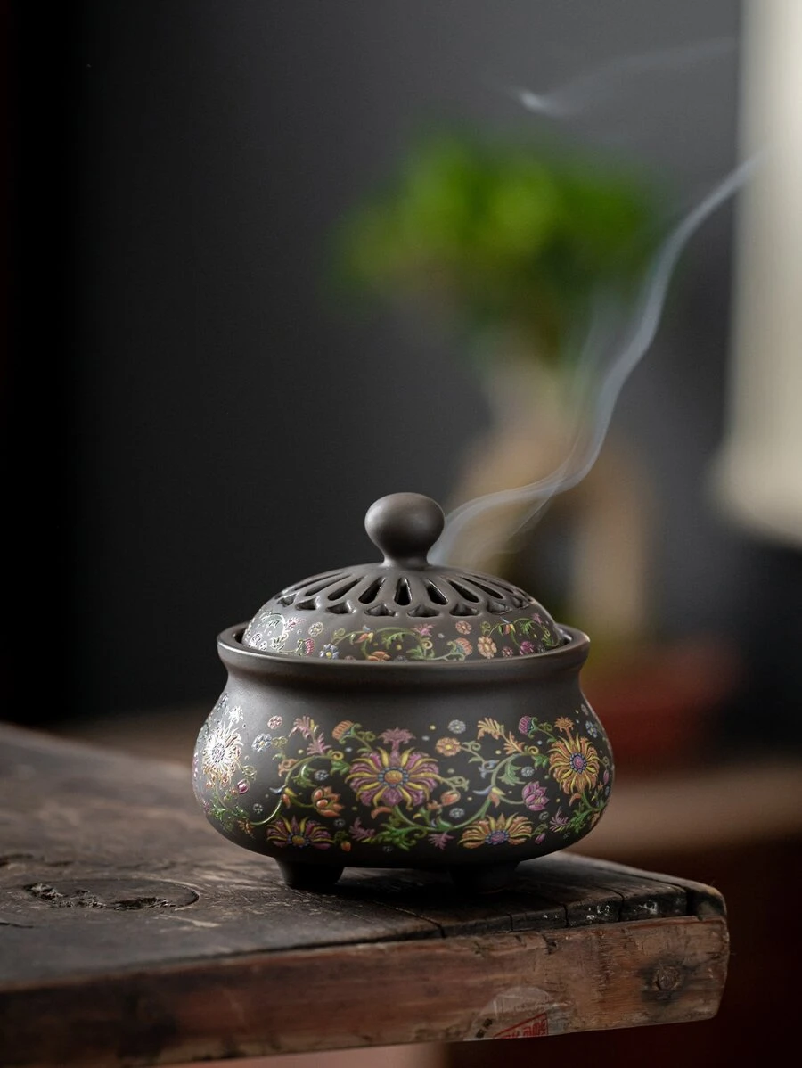 1pc Porcelain Incense Burner, Creative Floral Pattern Incense Holder For Home - Multicolor - View 1