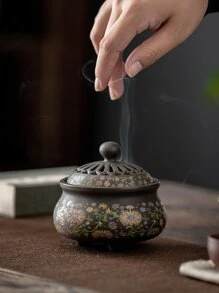 1pc Porcelain Incense Burner, Creative Floral Pattern Incense Holder For Home - Multicolor - View 4
