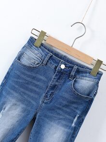 Boys Ripped Frayed Bleach Wash Jeans - Medium Wash - View 3