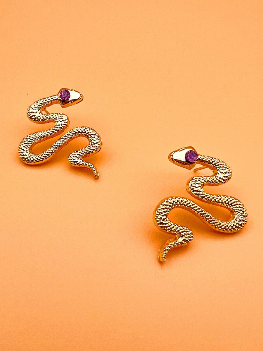 1 đôi Hình rắn Đồng Hoa tai Đối với phụ nữ - Vàng - Xem 1