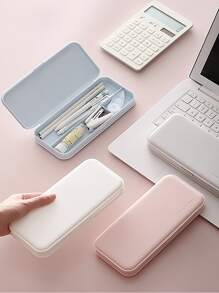 1pc Solid Pencil Case - White - View 5