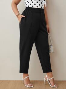 SHEIN Frenchy Plus Solid Slant Pocket Trousers - Black - View 1