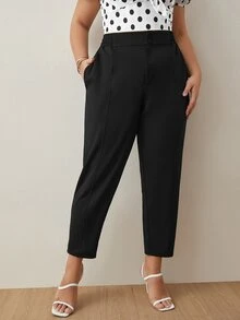 SHEIN Frenchy Plus Solid Slant Pocket Trousers - Black - View 3