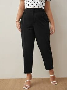 SHEIN Frenchy Plus Solid Slant Pocket Trousers - Black - View 5
