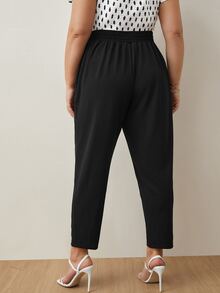 SHEIN Frenchy Plus Solid Slant Pocket Trousers - Black - View 7