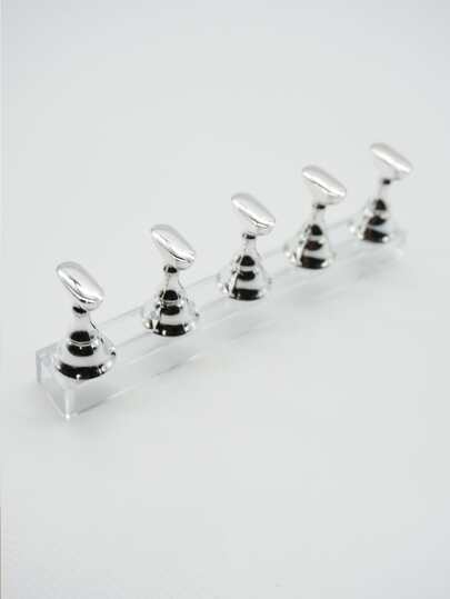 5pcs Silver Acrylic Nail Design Practice Stands With 1pc Clear Base Holder Magnetic Nails Holders Training Fingernail Display Stands Diy Nail Crystal Holders For Home Nail Salon