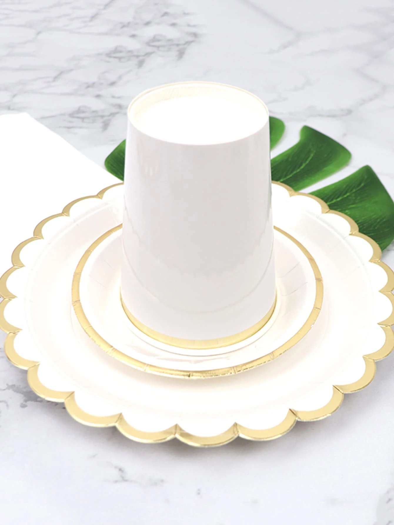 8 piezas/set Taza desechable papel desechable de color metálico unicolor blanco para fiesta - Blanco - Ver 1