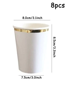 8 piezas/set Taza desechable papel desechable de color metálico unicolor blanco para fiesta - Blanco - Ver 3