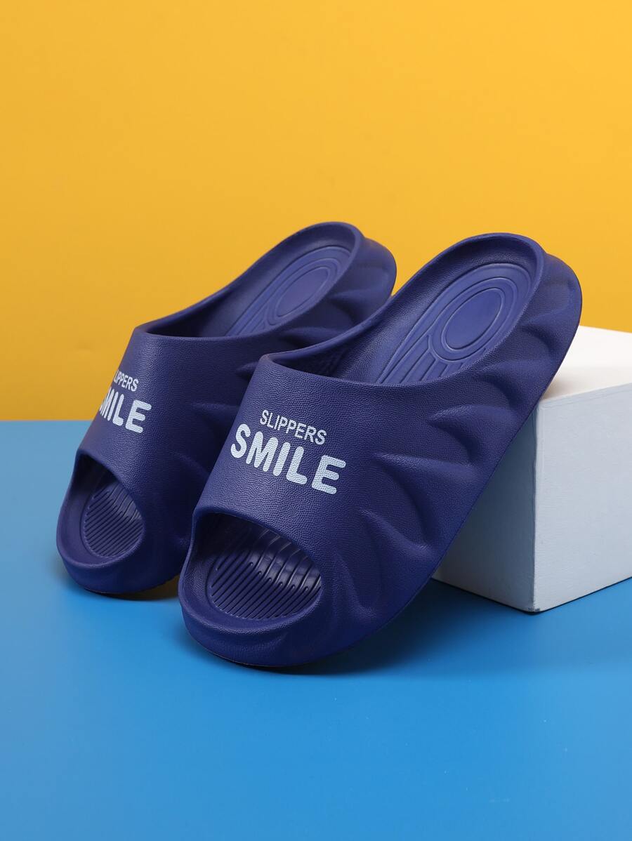 Boys' Letter Print Bathroom Slippers, Navy Blue