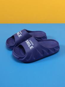 Boys' Letter Print Bathroom Slippers, Navy Blue