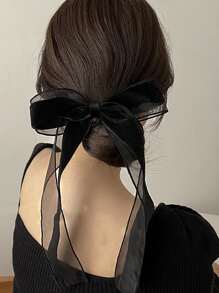 Bow Decor Hair Clip - Black - View 1