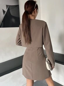 DAZY Solid Cami Dress & Open Front Blazer - Mocha Brown - View 2