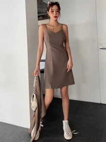 DAZY Solid Cami Dress & Open Front Blazer - Mocha Brown - View 3