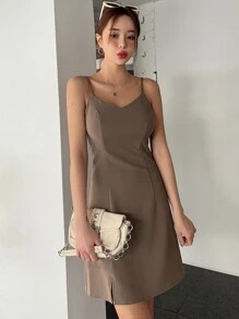 DAZY Solid Cami Dress & Open Front Blazer - Mocha Brown - View 4