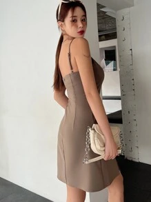 DAZY Solid Cami Dress & Open Front Blazer - Mocha Brown - View 5