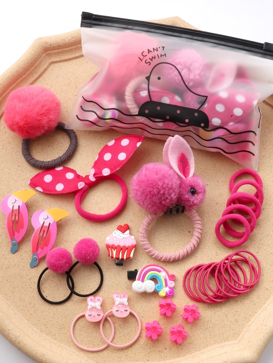 30pcs Cartoon Graphic Hair Accessory Set - Hot Pink - View 1