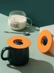 1入組矽膠杯蓋卡通可愛貓耳裝飾杯蓋適合家用 - 橘色 - 查看 1