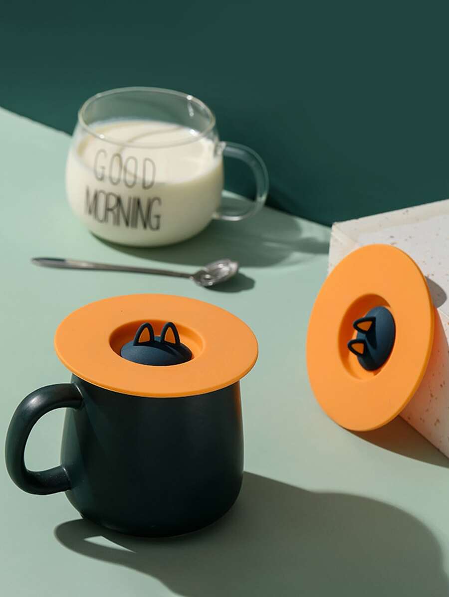 1入組矽膠杯蓋卡通可愛貓耳裝飾杯蓋適合家用 - 橘色 - 查看 1