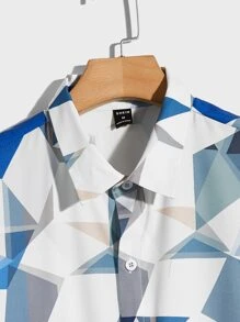 Manfinity Men Geo Print Shirt - Blue and White - View 3
