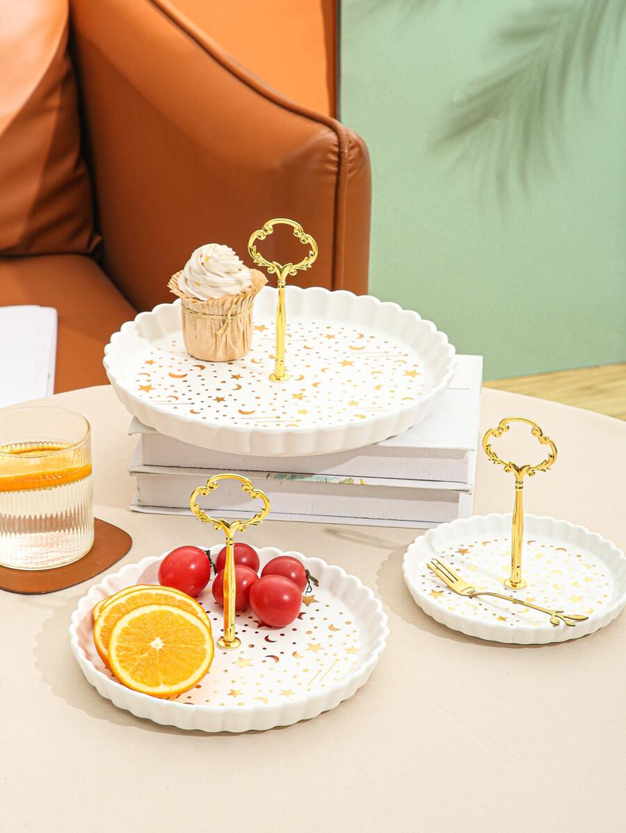 1pc Porcelain Tray, Creative Geometric Decor Kitchen Serving Tray For Kitchen - White - View 1