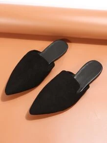 2025 秋季女士时尚尖头黑色绒面革一脚蹬平底鞋，日常穿着，透气软底，欧码 35-45，春夏 - 黑色 - 查看 6