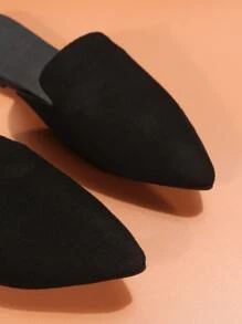 2025 秋季女士时尚尖头黑色绒面革一脚蹬平底鞋，日常穿着，透气软底，欧码 35-45，春夏 - 黑色 - 查看 7