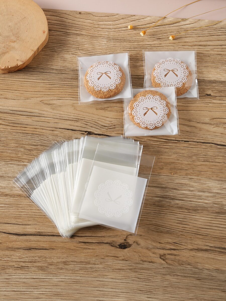 100pcs Plastic Packaging Bag, Clear Self-adhesive Food Storage Bag For Kitchen - White - View 1