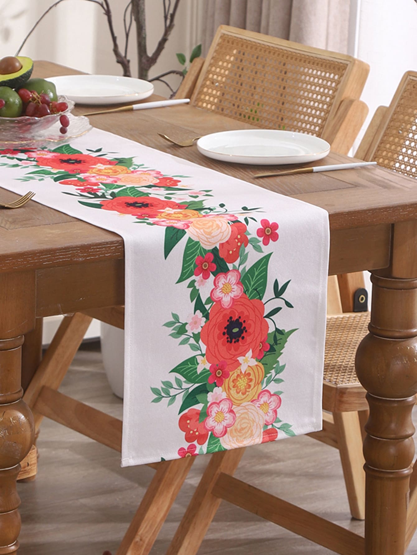 1入組花卉圖案桌巾家用滌綸廚房桌巾 - 彩色 - 查看 1