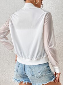 SHEIN Privé Flap Pocket Zip Up Bomber Jacket - White - View 2
