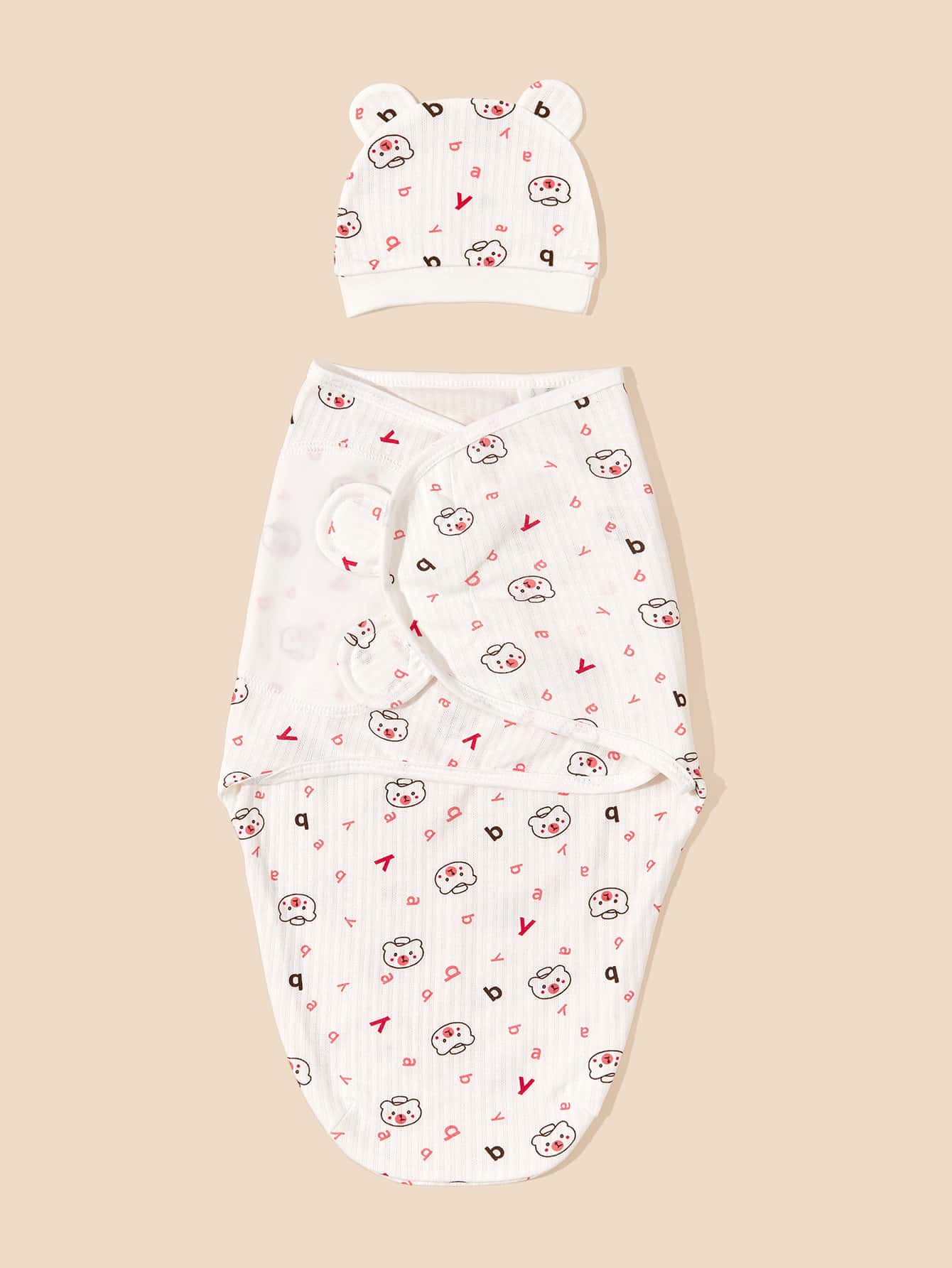 1入組嬰兒卡通印花紗布包被和1入組帽子,多用途室內外嬰兒包被,防滑嬰兒搖籃包被 - 彩色 - 查看 1