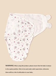 1入組嬰兒卡通印花紗布包被和1入組帽子,多用途室內外嬰兒包被,防滑嬰兒搖籃包被 - 彩色 - 查看 4