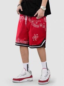 Manfinity EMRG Lỏng lẻo phù hợp Nam Paisley In Quần short Với Sọc trang trí Chi tiết Và Eo dây rút - Đỏ - Xem 1