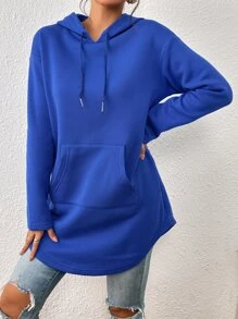 SHEIN Essnce 袋鼠口袋落肩袖抽繩連帽衫 - 寶藍色 - 查看 5