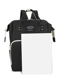 Túi đựng tã Baby Letter Patch Decor - màu đen - Xem 3