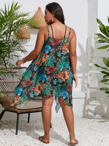 SHEIN Swim Curve Plus Tropical Print Hanky Hem Cami Dress - Multicolor - View 2
