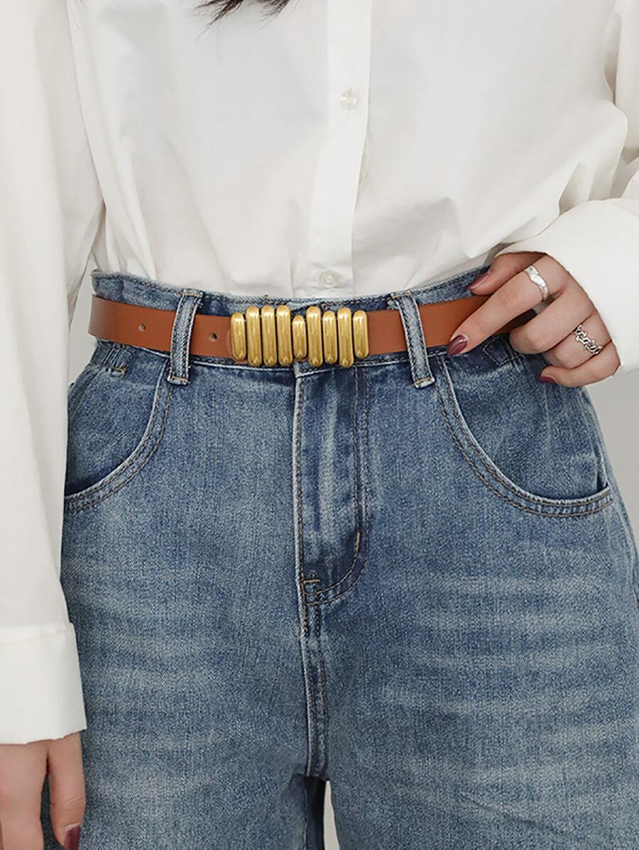 Metal Buckle Belt Summer, School Fall, Autumn, Halloween - Camel - View 1