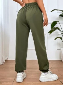 SHEIN Unity Solid Slant Pocket Trousers - Army Green - View 2