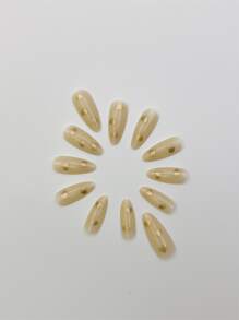 轉換你指甲片帶24入組短杏仁金屬質感燙金愛心圖案假指甲和1入組指甲銼和1張膠帶 - 彩色 - 查看 3