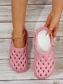 Preppy Pink Vented Clogs Women Hollow Out Clogs - Pink - View 1