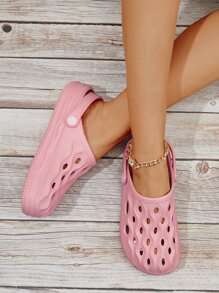 Preppy Pink Vented Clogs Women Hollow Out Clogs - Pink - View 2