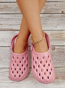 Preppy Pink Vented Clogs Women Hollow Out Clogs - Pink - View 3