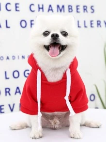 1pc Zipper Pocket Design Pet Hoodie - Red - View 1