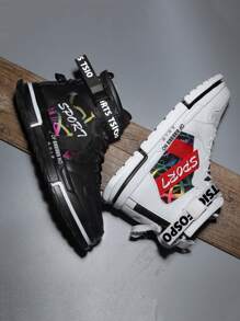 男士字母圖案高幫前綁帶運動鞋,圓頭板鞋適用於日常 - 彩色 - 查看 5