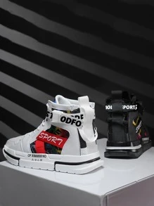 男士字母圖案高幫前綁帶運動鞋,圓頭板鞋適用於日常 - 彩色 - 查看 6